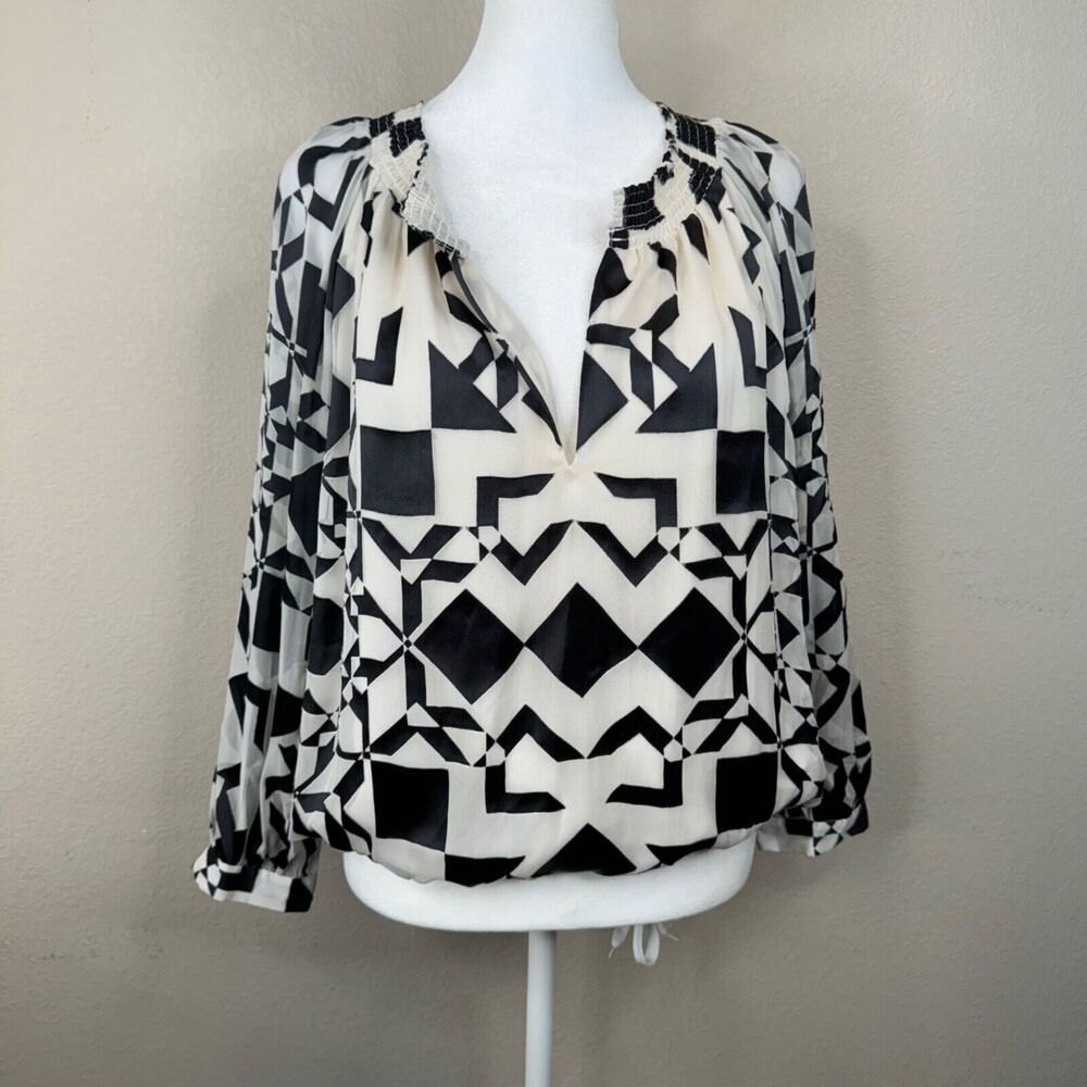 Alice + Olivia Geometric Print Blouse S Art Edgy Preppy Mod
